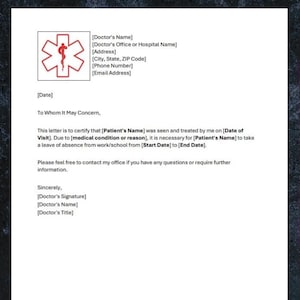 Professional Minimalist Doctor Excuse Note Digital Download, 1 Page Fully Editable Microsoft Word Doctor Excuse Template for Work & School