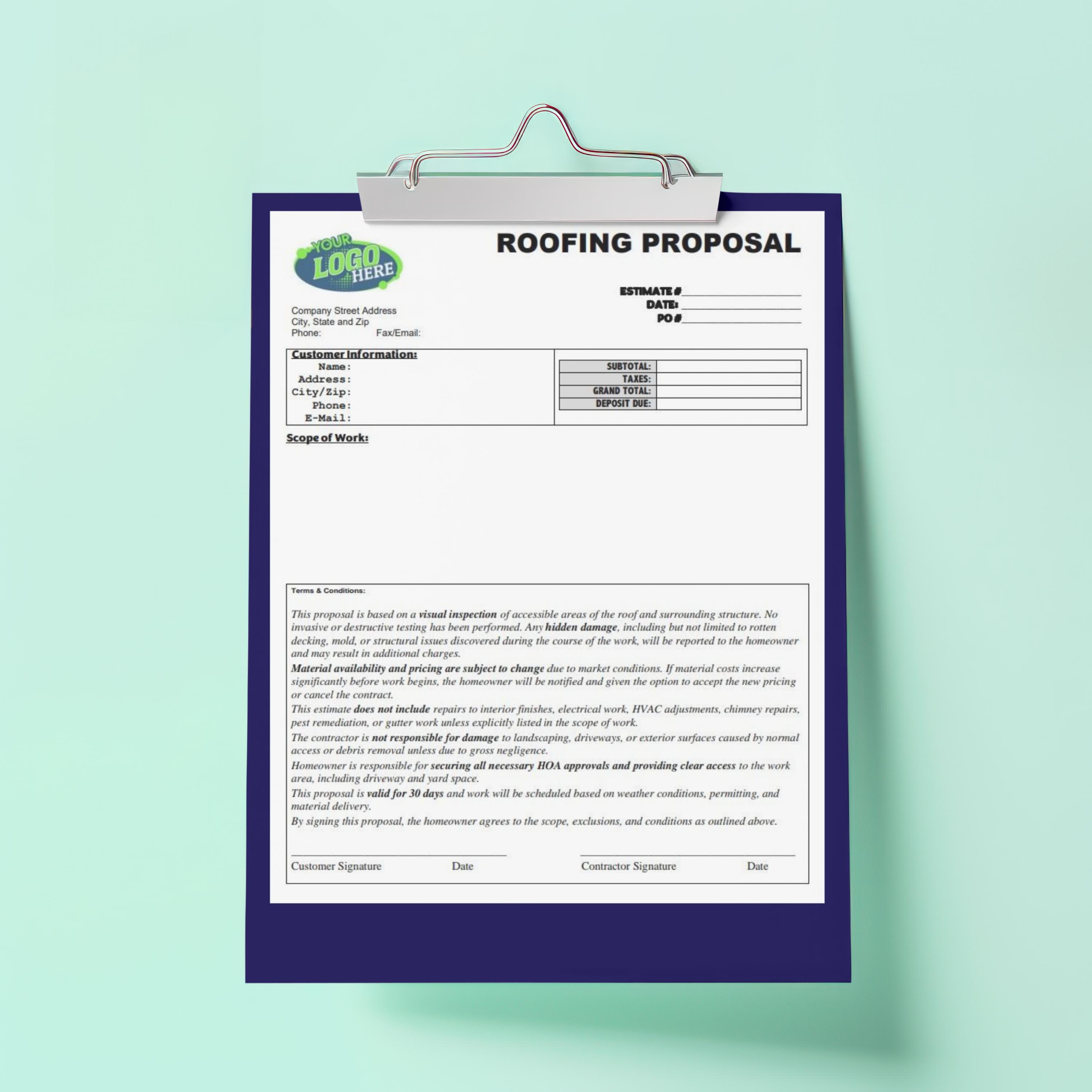 Professional Roofing Proposal Template Digital Download Fully Editable