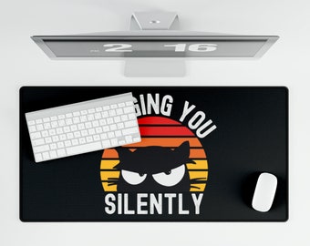 Judging You Silently Black Cat Desk Mat, Funny Grumpy Black Cat Desk Mat, Retro Sunset Cat Desk Mat, Cat Owner Gift, Funny Cat Mom Desk Mat