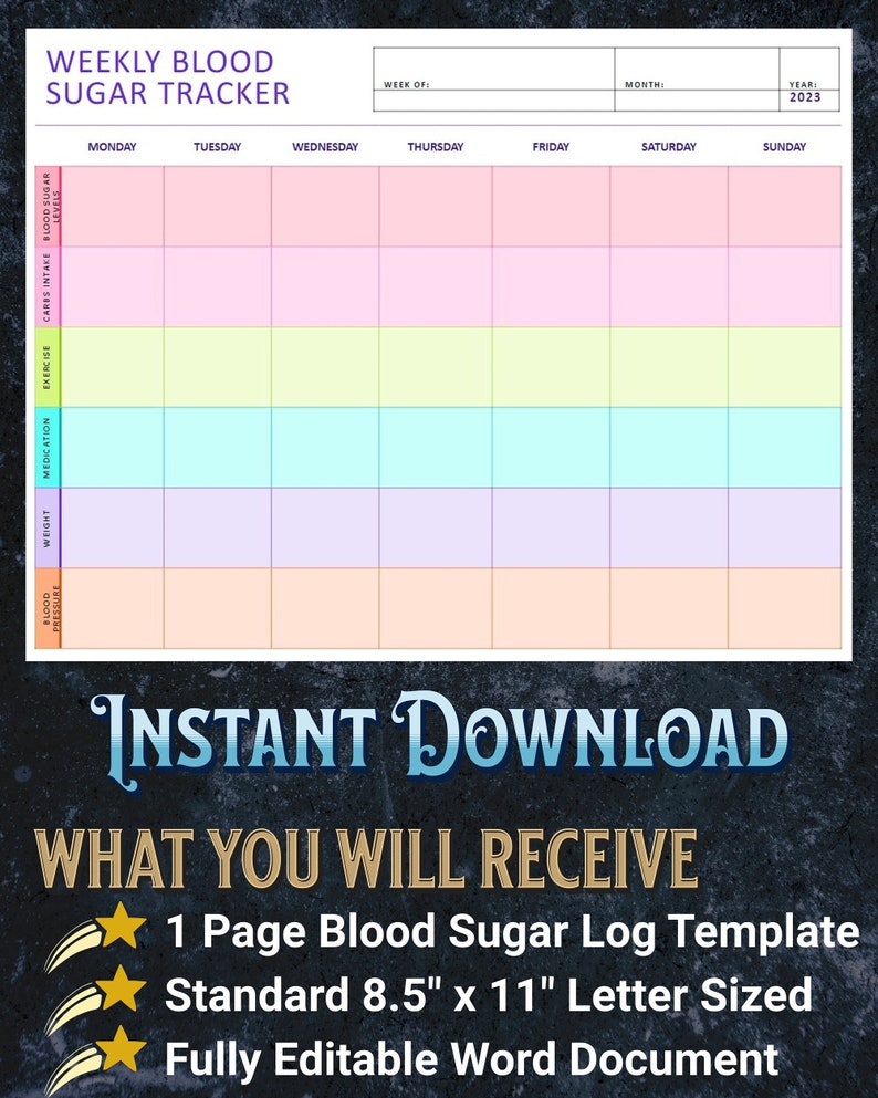 Blood Sugar Log Fully Editable Printable Digital Download, Editable ...
