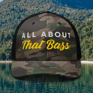 Bass Fishing Camouflage Trucker Hat, Largemouth Bass Mesh Hat, Bass Fisherman Gifts, Bass Fishing Dad Hat, Bass Fishing, Gone Fishing Gifts