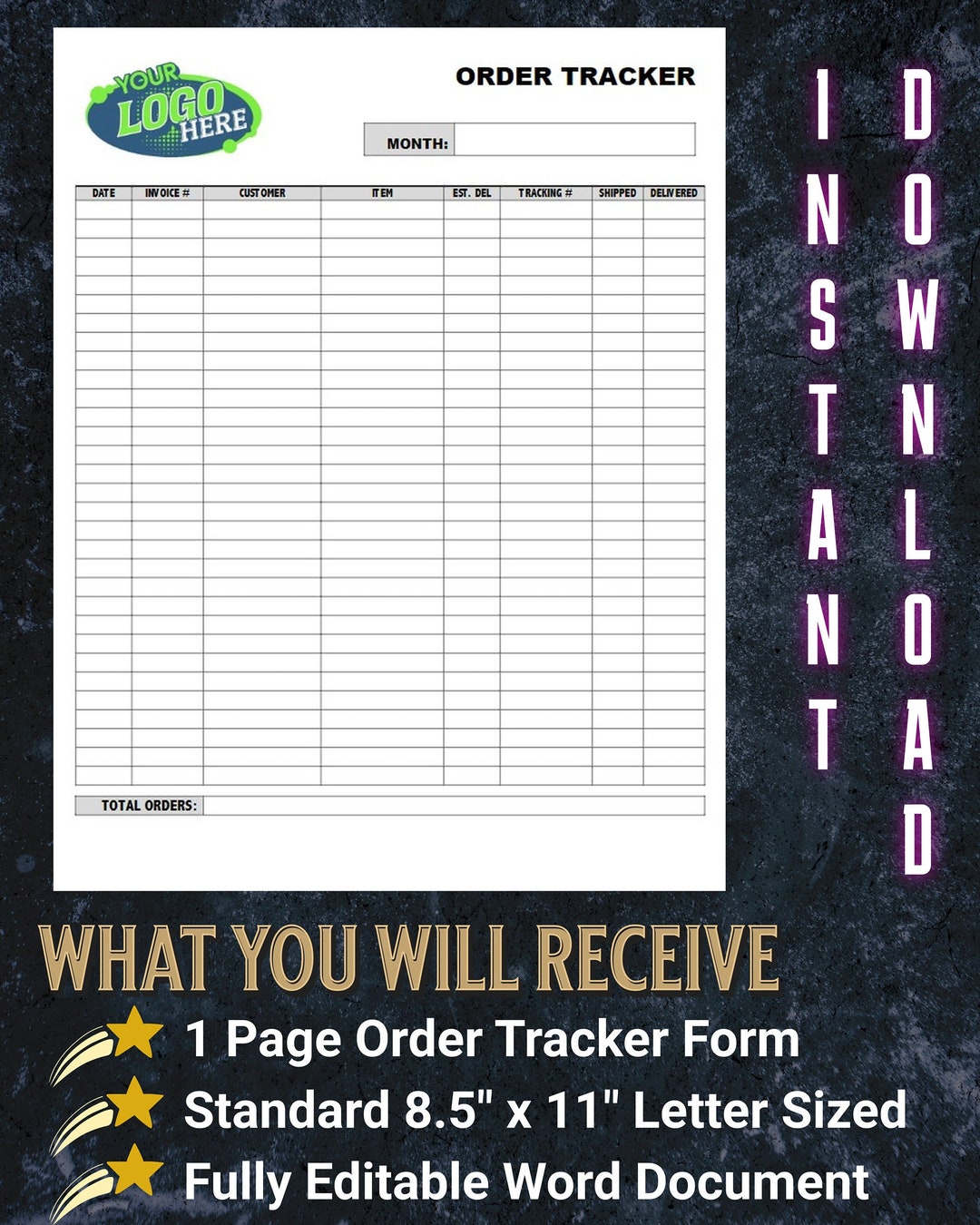 Professional Order Tracker Digital Download, Fully Editable Order ...