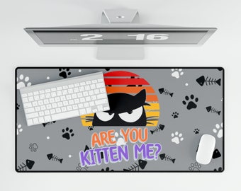 Are You Kitten Me Black Cat Desk Mat, Funny Grumpy Black Cat Desk Mat, Retro Sunset Cat Desk Mat, Cat Owner Gift, Funny Cat Mom Desk Mat