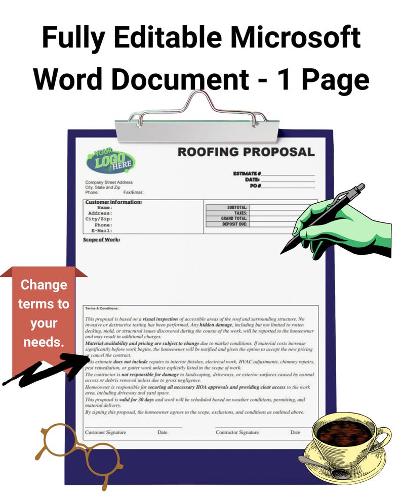 Professional Roofing Proposal Template Digital Download, Fully Editable