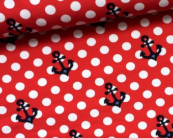Jerseystof nautisch anker, rode polkadot katoenstretch (42 cm)