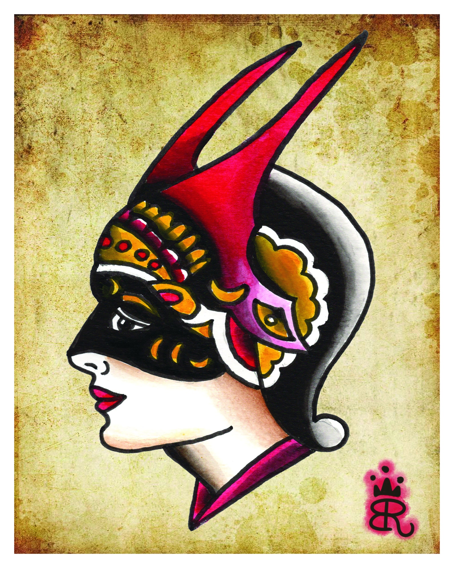 Masquerade Tattoo Lady Head Etsy