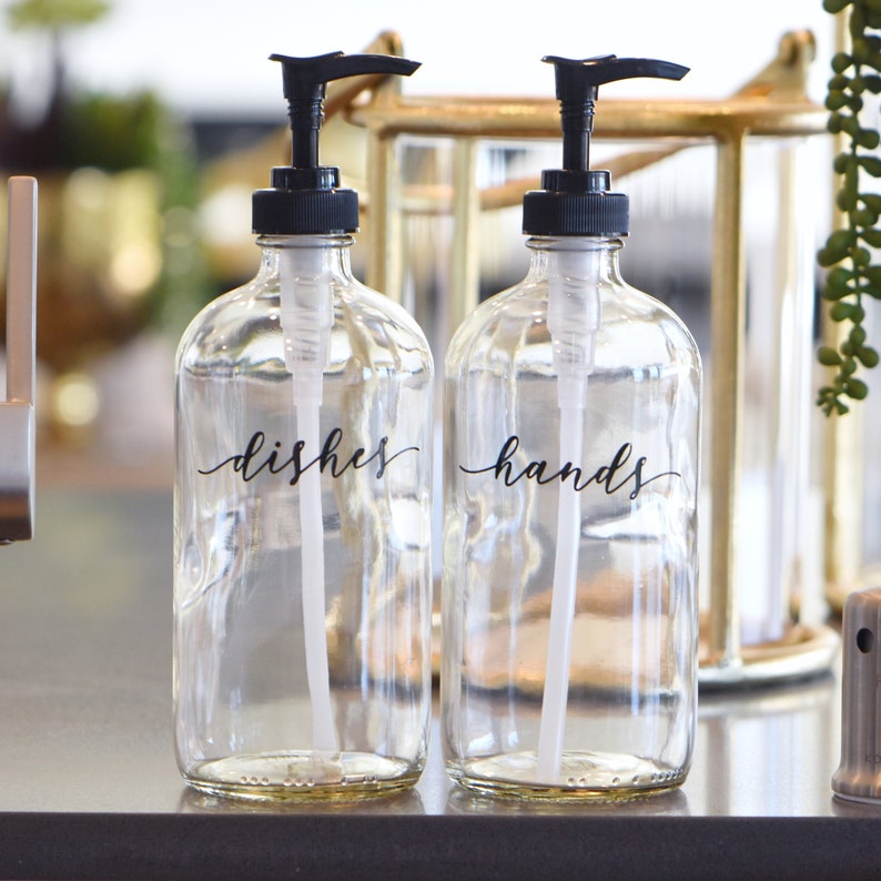 DISHES & HANDS Soap Dispenser Set of Two Clear or Amber Etsy