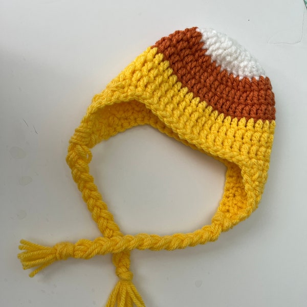 Candy Corn Hat| Candy Corn Hat with Flaps and Braided Tails|Halloween Hat