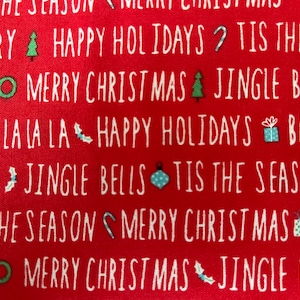 Christmas Fabric|Christmas Sayings|Red Christmas Fabric|10&quot; x 45&quot;