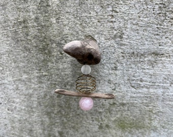 Imán de madera flotante de cuarzo rosa