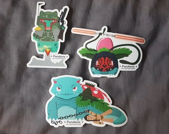 Bulba Fett - Star Wars Bulbasaur and Boba Fett mash up vinyl sticker + Darth Maul and Jabba the Hutt