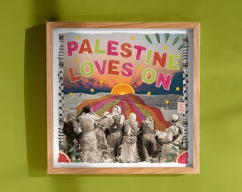 Palestine Loves On Collage, Free Palestine Art, Keffiyeh, Kuffiyeh, Palestine Collage, LGBTQ, Queer Palestinian, Arab Art, Colorful Decor