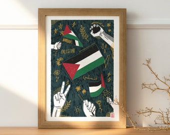 Palestine Poster, Palestinian Flag, Free Palestine, Palestine Art, Activism, Arabic Calligraphy