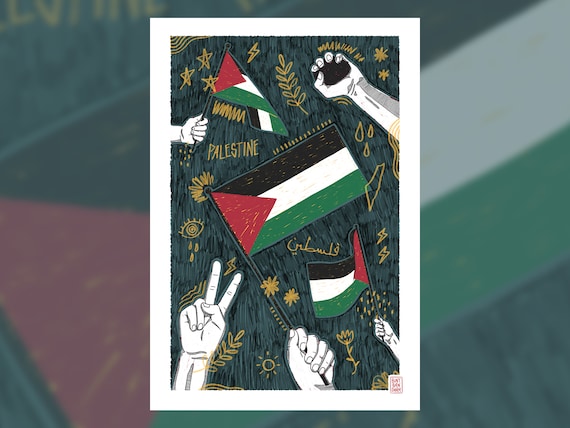 The Forbidden Flag: Palestinian Flag Art Print, Arabic Calligraphy Activism Poster