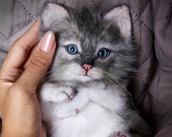 Gray kitten, kitten toy, gray cat, realistic kitten !!MADE TO ORDER!!