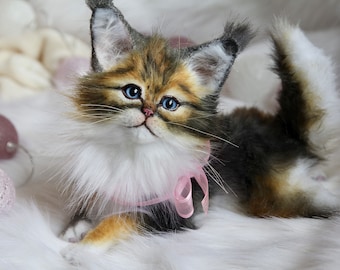 Maine coon tricolor kitten, maine coon, tricolor, fluffy kitten, realistic kitten. MADE TO ORDER