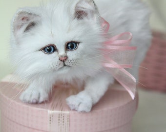 White kitten, realistic kitten, white cat toy, white cat, fluffy kitten !!MADE TO ORDER!!