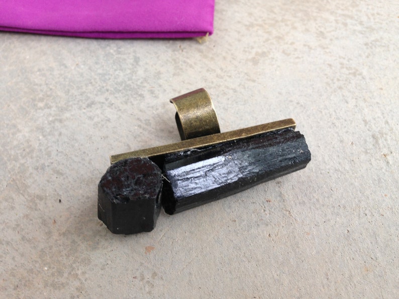 Rough Black Tourmaline Mens Ring Womens Ring Black Tourmaline Ring Schorl Tourmaline and Bronze Ring Raw Black Tourmaline Bronze Ring