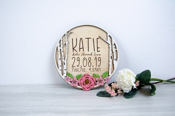 Birth Announcement Sign, Personalized Baby name Gift, Birth Stats Sign, Baby Name Sign, Baby Keepsake Wall Art