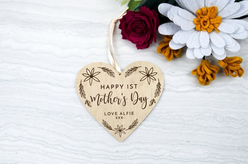 personalised engraved wooden heart keepsake gift First mothers day gift