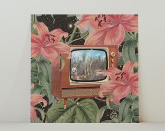 Floral TV Fantasy Retro Inspired Surrealist Collage Square 20x20cm Print