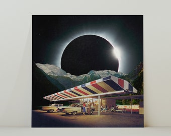 Eclipse Diner - Retro Inspired Surrealist Space Collage Square 20x20cm Print