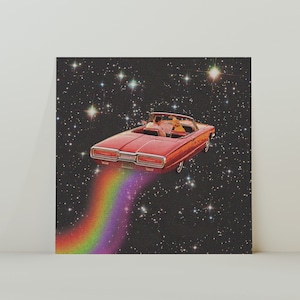 Rainbow Road -  Retro Inspired Surrealist Space Collage Square 20x20cm Print