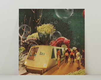 Underwater Train - Retro Inspired Surrealist Collage Square 20x20cm Print