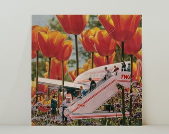 Travelling Tulips - Retro Inspired Surrealist Collage Square 20x20cm Print