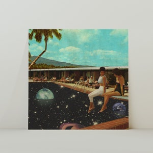 Cosmos by the pool - Retro Inspired Surrealist Collage Square 20x20cm Print