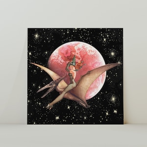 Potions and Pterodactyls - Retro Inspired Surrealist Space Pin Up Collage Square 20x20cm Print