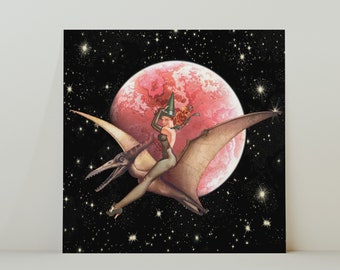 Potions and Pterodactyls - Retro Inspired Surrealist Space Pin Up Collage Square 20x20cm Print