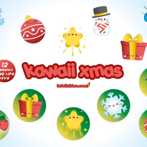 KAWAII XMAS printable clipart pdf, kawaii christmas, christmas postcards, garland, banner, tape, tags, decoration, ornaments image 9