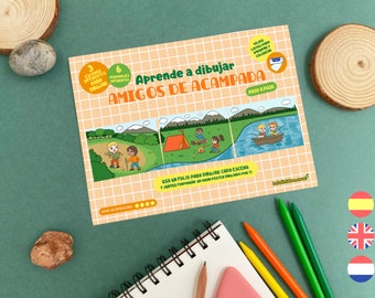 Cómo dibujar AMIGOS DE ACAMPADA, Guía de dibujo camping, Aprende a dibujar, curso dibujo, dibujo para niños, lecciones dibujo, tutorial