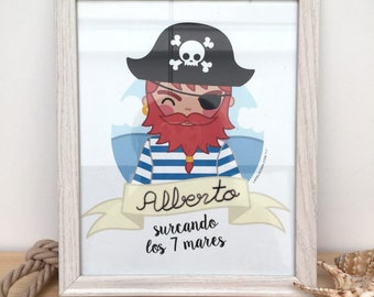 Lámina pirata, lámina decoración, pirata decoración, personalizada lamina, pirata personalizado, decoración pared, lamina personalizada