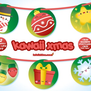 KAWAII XMAS printable clipart pdf, kawaii christmas, christmas postcards, garland, banner, tape, tags, decoration, ornaments image 6