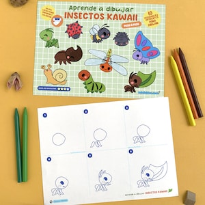 How to draw KAWAII INSECTS, Drawing guide, Learn to draw, drawing course, drawing for children, drawing lessons, drawing tutorial
