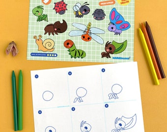 Cómo dibujar INSECTOS KAWAII, Guía de dibujo, Aprende a dibujar, curso dibujo, dibujo para niños, lecciones dibujo, tutorial dibujo