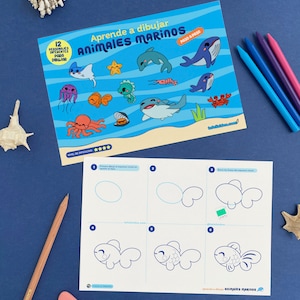 How to draw SEA ANIMALS, Drawing guide, Learn how to draw, drawing course, drawing for children, drawing lessons, drawing tutorial