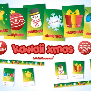 KAWAII XMAS imprimible clipart pdf, navidad kawaii, guirnalda, decoración navideña, postales, etiquetas, cinta decorativa, personajes kawaii imagen 7