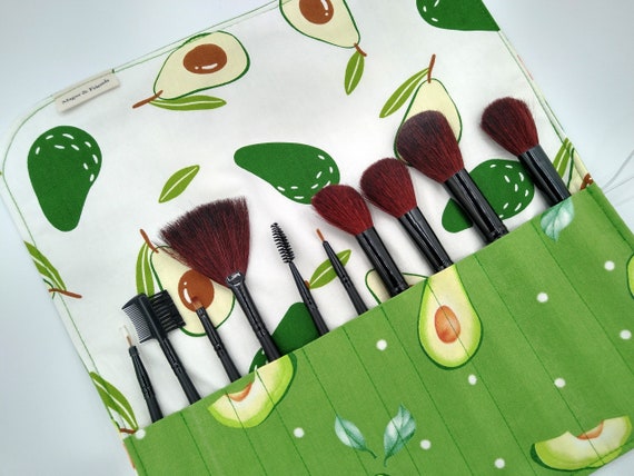 Avocado Makeup Brush Pouch, Makeup Brush Holder, Makeup Brush Roll, Brush  Organiser, Avocado Fabric 