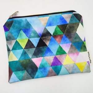 Wasserdichte Reißverschlusstasche, Reisebrieftasche, wasserdichte Stofftasche, Regenbogen-Reißverschluss, Reißverschlusstasche, Kleingeldtasche, blaue Dreiecke