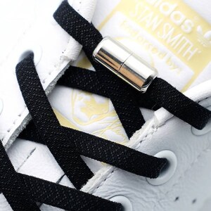 Soft No Tie Elastic Shoelaces (Oval) with Metal Silver Screw Lock