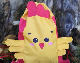 Rooster kids bag, Waterproof kids drawstring backpack, Animal backpack, gym bag, gym sack,