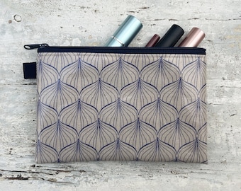Small cosmetic bag/cosmetic bag/bag organizer/document bag for passport/mobile phone bag made of beige/blue oilcloth