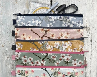 Pencil case - pencil case - pencil case - pencil case - case for pens or cosmetic bag made of oilcloth with cherry blossoms