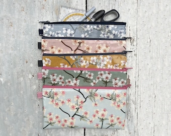 Pencil case - pencil case - pencil case - pencil case - case for pens or cosmetic bag made of oilcloth with cherry blossoms