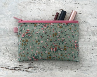 Small cosmetic bag/cosmetic pouch/bag organizer/document case for passport/mobile phone case made of waxed canvas, green