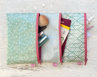 Small cosmetic bag/makeup bag/bag organizer/document bag for passport/mobile phone case made of oilcloth MINT