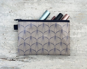 Small cosmetic bag/cosmetic pouch/bag organizer/document case for passport/mobile phone case made of waxed canvas, beige/blue
